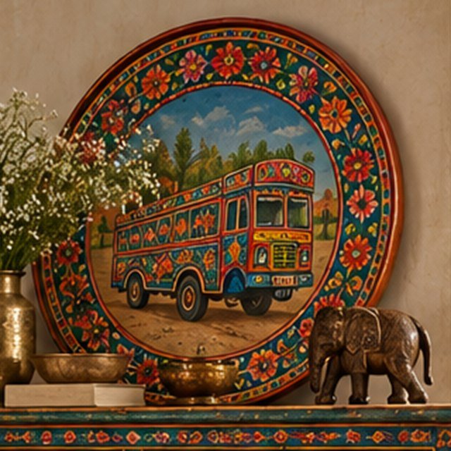 Hand-painted wall plate styled on a mantel with brass accents